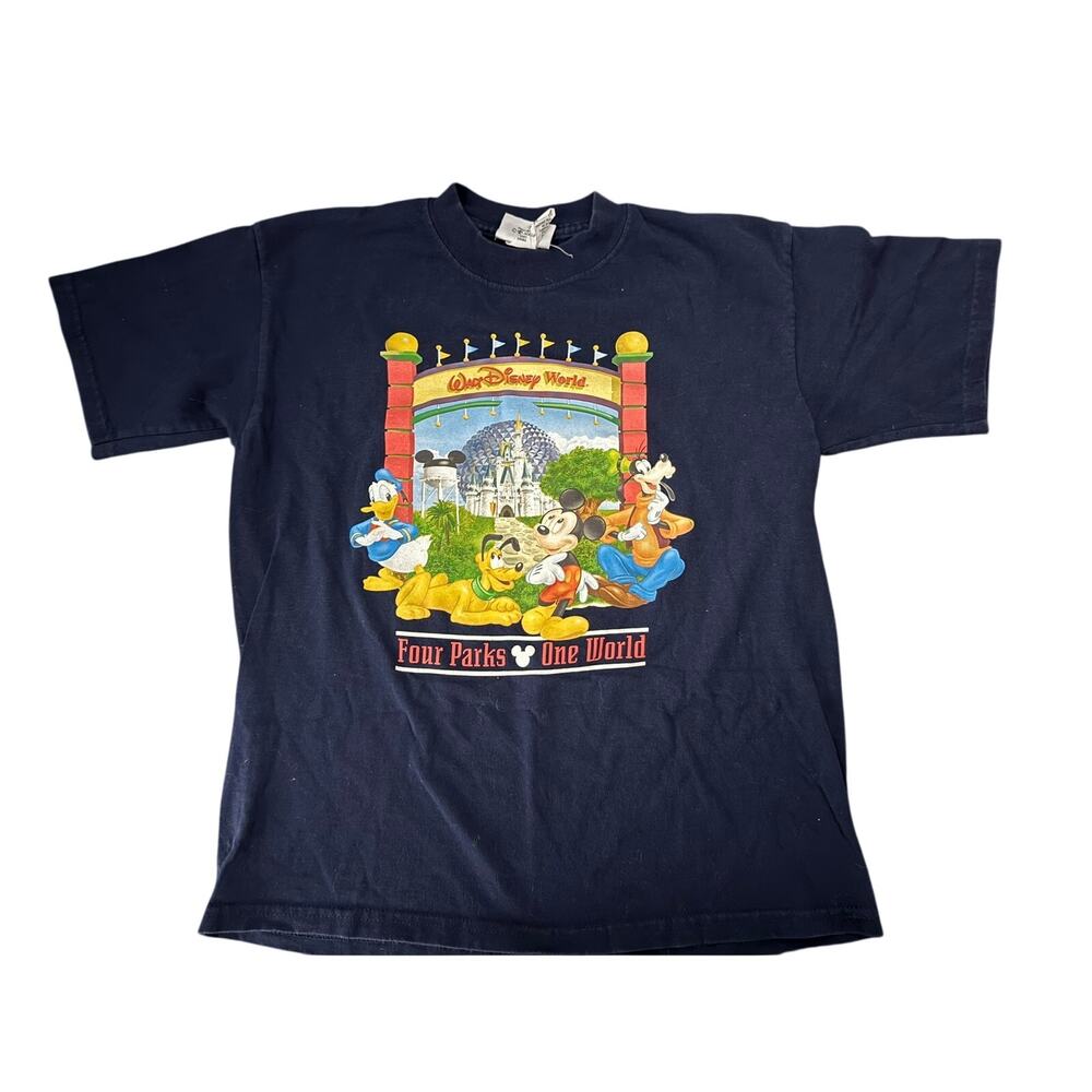 Walt Disney World Four Parks One World T-Shirt Navy Blue Size Kids Large
